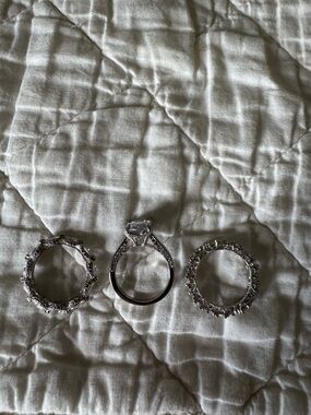 Clear Crystal Three-Ring Set in Silver Tone